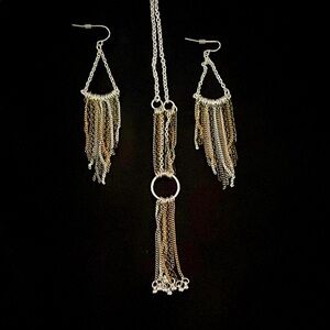 Avon Elegant Silver and Gold Chain Fringe Jewelry Set